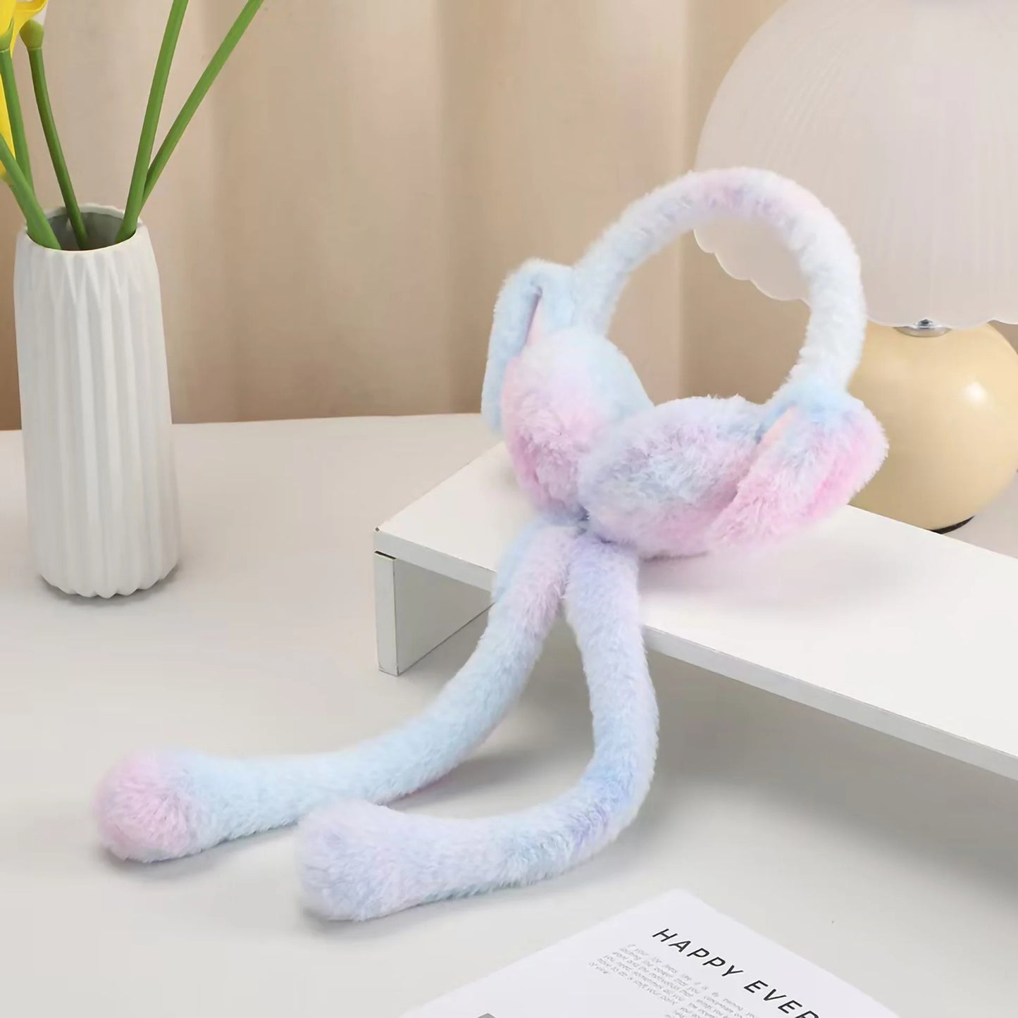 Cute Soft Winter Ear Warmers with Jumping Bunny Ears – Ultra Plush Warm Earmuffs for Kids, Girls & Teens - Random Color