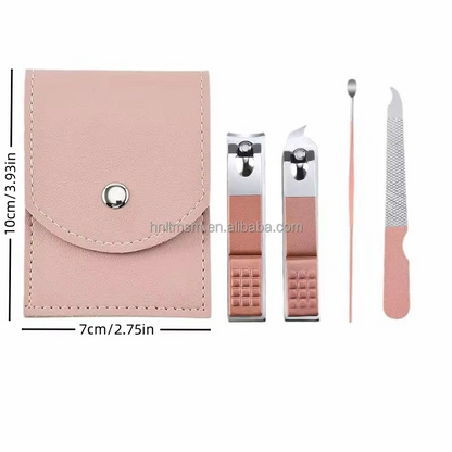 4pcs Manicure & Pedicure Set – Stainless Steel Nail Clippers Kit with Travel Case