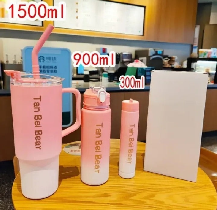 3-in-1 Gradient Tumbler Mug 1200ml | Plastic Body | Leakproof Travel Mug with Straw & Lid