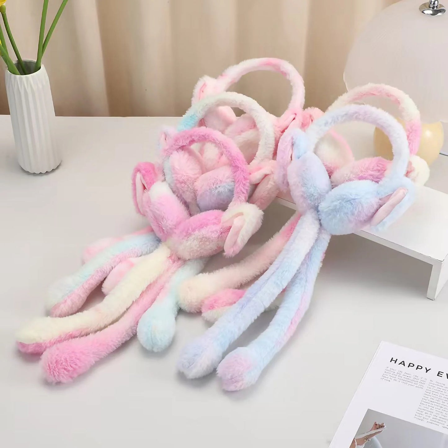 Cute Soft Winter Ear Warmers with Jumping Bunny Ears – Ultra Plush Warm Earmuffs for Kids, Girls & Teens - Random Color