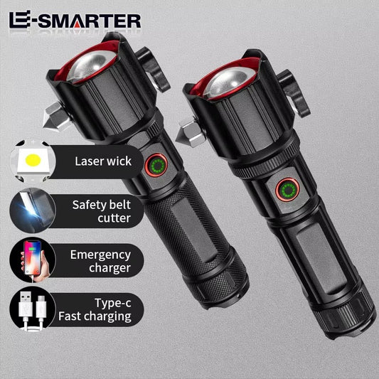 8-in-1 Emergency LED Flashlight – 12000mAh Power Bank, Metal Body Torch with 1KM Range & Safety Tools