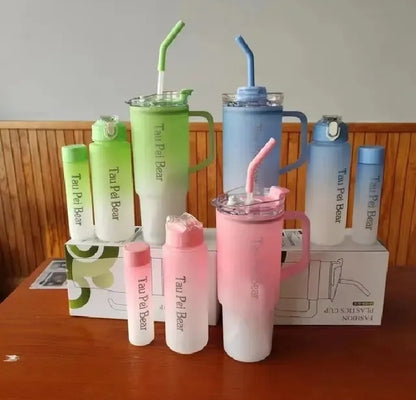 3-in-1 Gradient Tumbler Mug 1200ml | Plastic Body | Leakproof Travel Mug with Straw & Lid