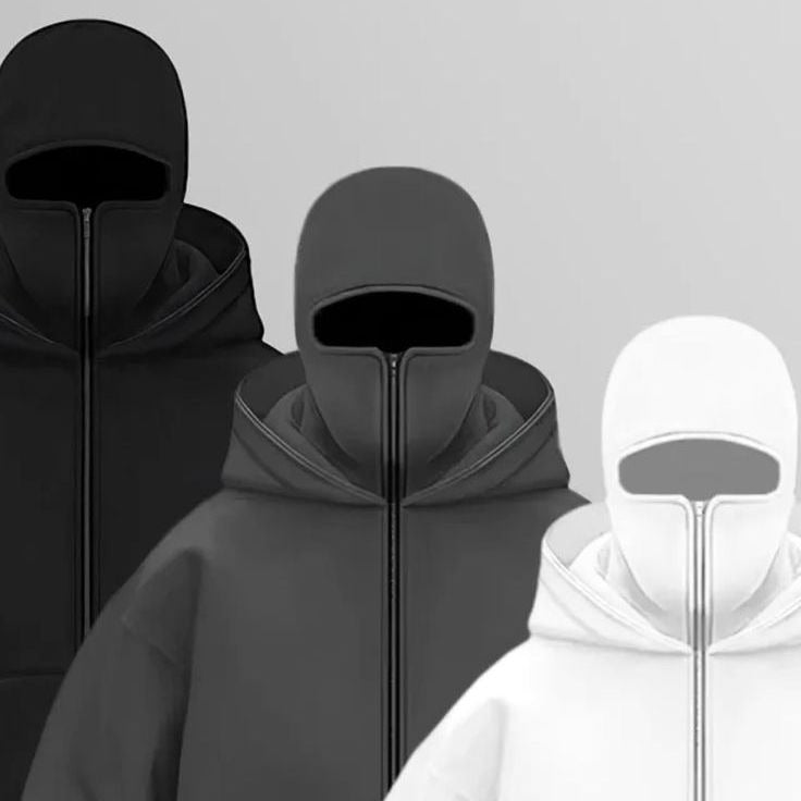 Balaclava Ninja Zipper Hoodie for Men – Full Face Mask Hoodie | Winter Windproof Streetwear | Stylish Warm Ninja Jacket