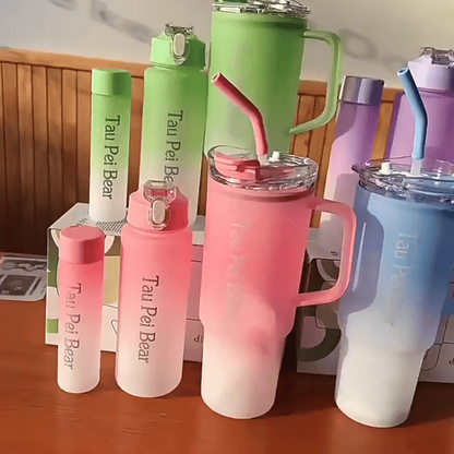3-in-1 Gradient Tumbler Mug 1200ml | Plastic Body | Leakproof Travel Mug with Straw & Lid