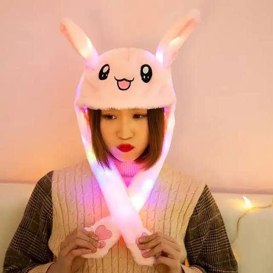 Bunny Ear Jumping Cap with LED Light – Cute Moving Ear Hat for Kids & Adults