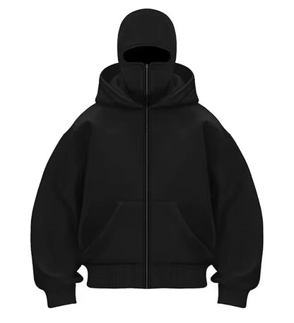 Balaclava Ninja Zipper Hoodie for Men – Full Face Mask Hoodie | Winter Windproof Streetwear | Stylish Warm Ninja Jacket