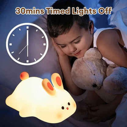 Cute Rabbit Silicone LED Night Light – Soft Touch USB Rechargeable Sleeping Lamp for Kids Bedroom & Nursery - Free Delivery