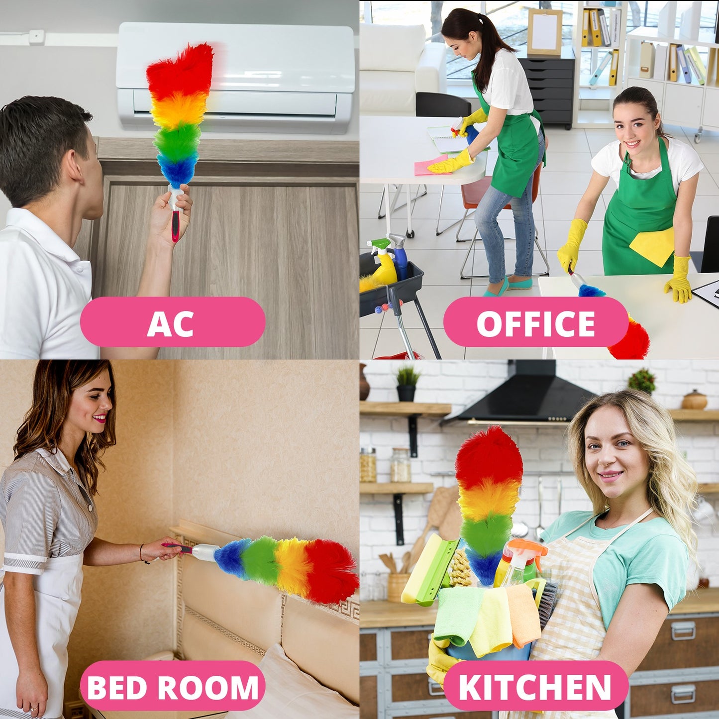 Rainbow Feather Duster – Microfiber Brush for Cleaning Dust & Dirt
