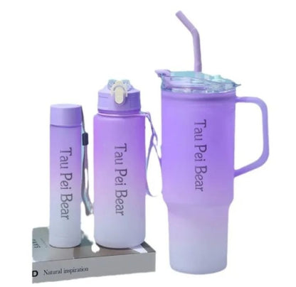 3-in-1 Gradient Tumbler Mug 1200ml | Plastic Body | Leakproof Travel Mug with Straw & Lid