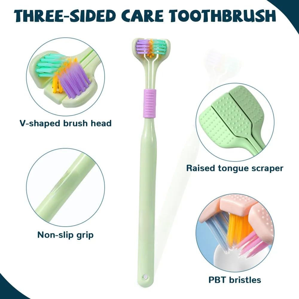 Pack of 2 | 3 Side Toothbrush | 180° Triple Head Soft Bristle Toothbrush | Deep Cleaning for Teeth & Gums
