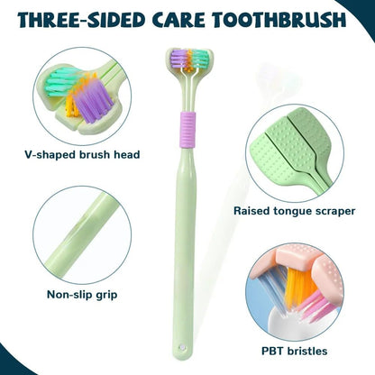 Pack of 2 | 3 Side Toothbrush | 180° Triple Head Soft Bristle Toothbrush | Deep Cleaning for Teeth & Gums