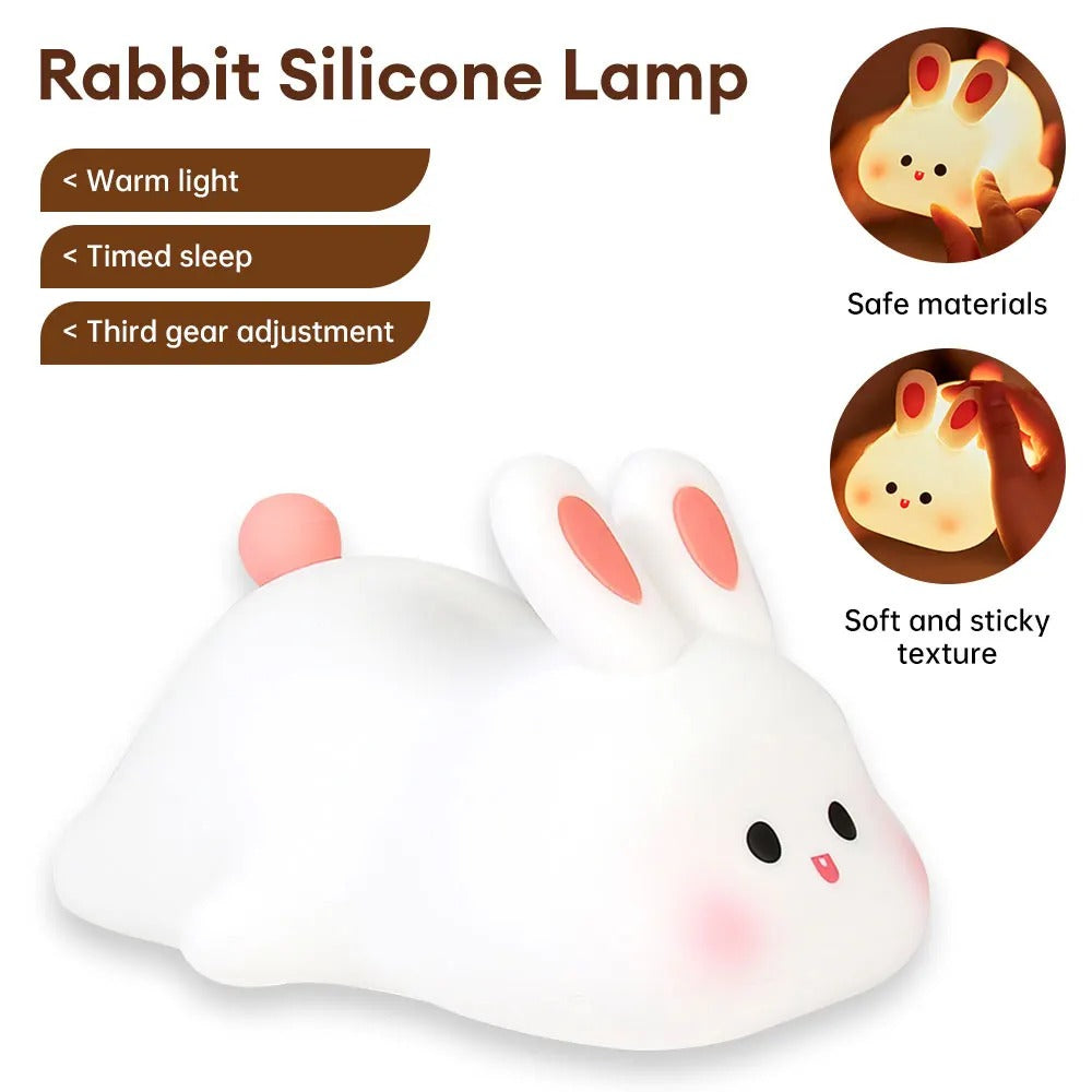 Cute Rabbit Silicone LED Night Light – Soft Touch USB Rechargeable Sleeping Lamp for Kids Bedroom & Nursery - Free Delivery