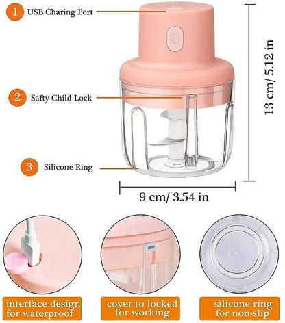 250ml USB Rechargeable Portable Electric Mini Chopper – Compact Food Processor for Garlic, Onion, Vegetables