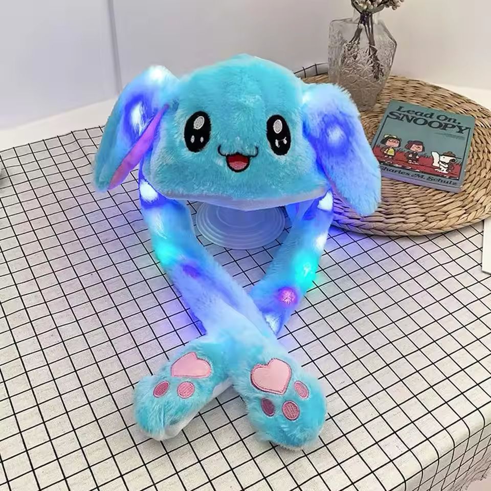 Bunny Ear Jumping Cap with LED Light – Cute Moving Ear Hat for Kids & Adults