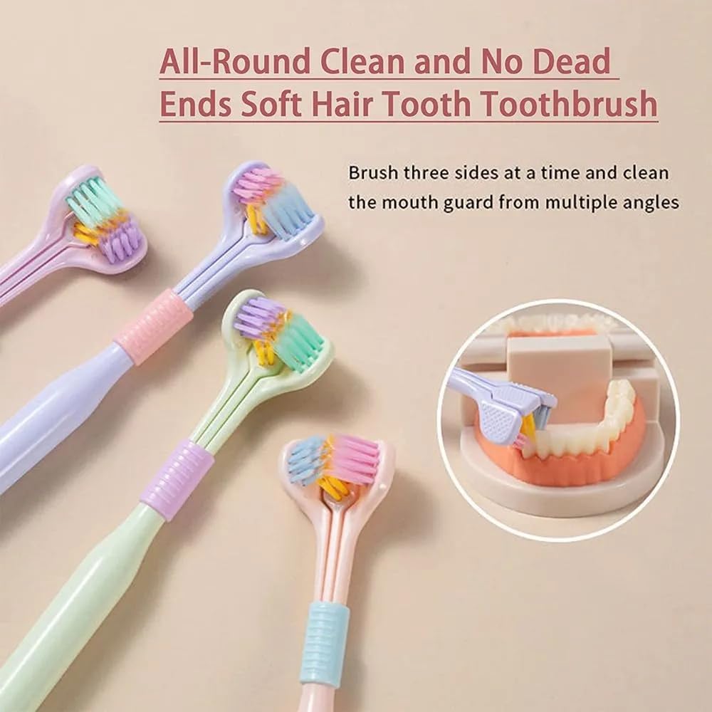 Pack of 2 | 3 Side Toothbrush | 180° Triple Head Soft Bristle Toothbrush | Deep Cleaning for Teeth & Gums