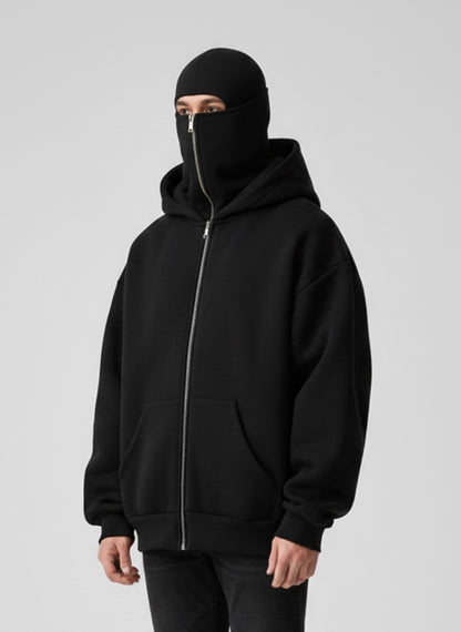 Balaclava Ninja Zipper Hoodie for Men – Full Face Mask Hoodie | Winter Windproof Streetwear | Stylish Warm Ninja Jacket