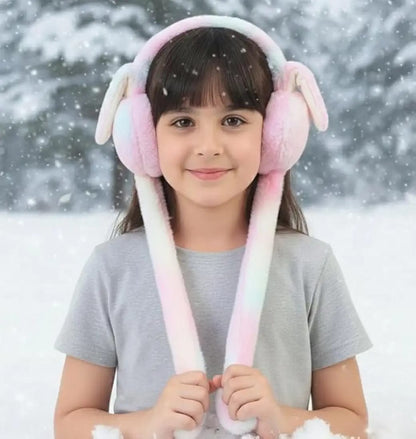 Cute Soft Winter Ear Warmers with Jumping Bunny Ears – Ultra Plush Warm Earmuffs for Kids, Girls & Teens - Random Color