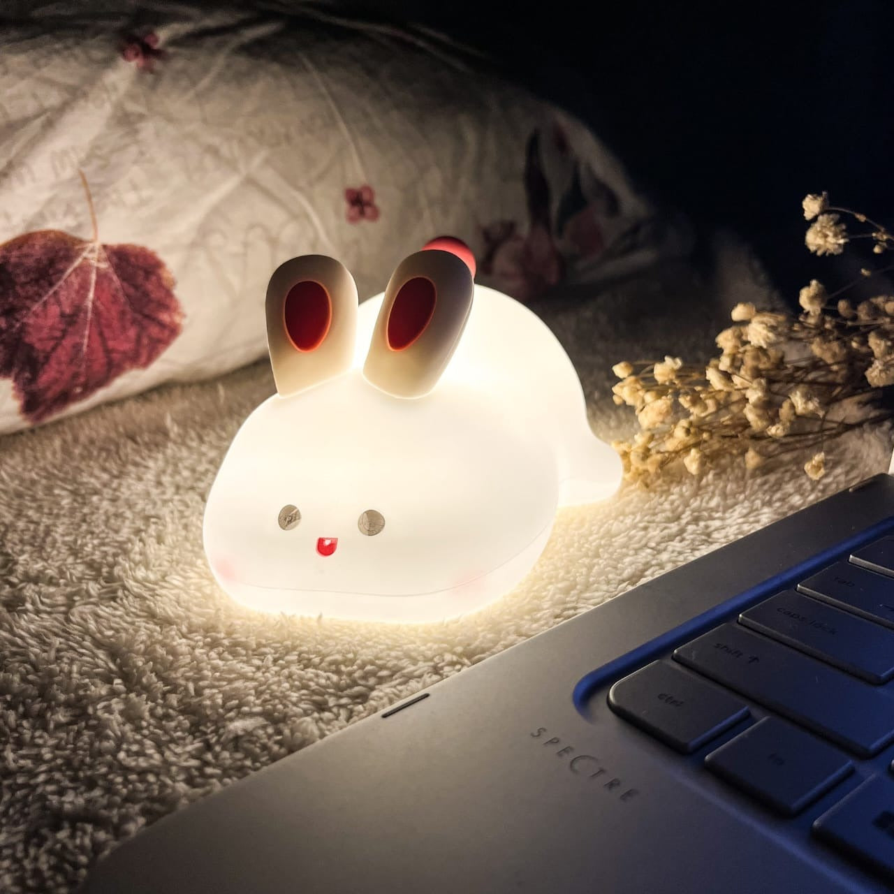 Cute Rabbit Silicone LED Night Light – Soft Touch USB Rechargeable Sleeping Lamp for Kids Bedroom & Nursery - Free Delivery