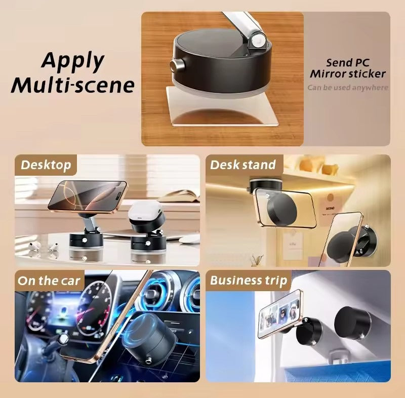Pocket Magnetic Suction Base Round Mobile Holder – Mini Strong Magnetic Phone Stand with Suction Cup for Desk, Car & Travel