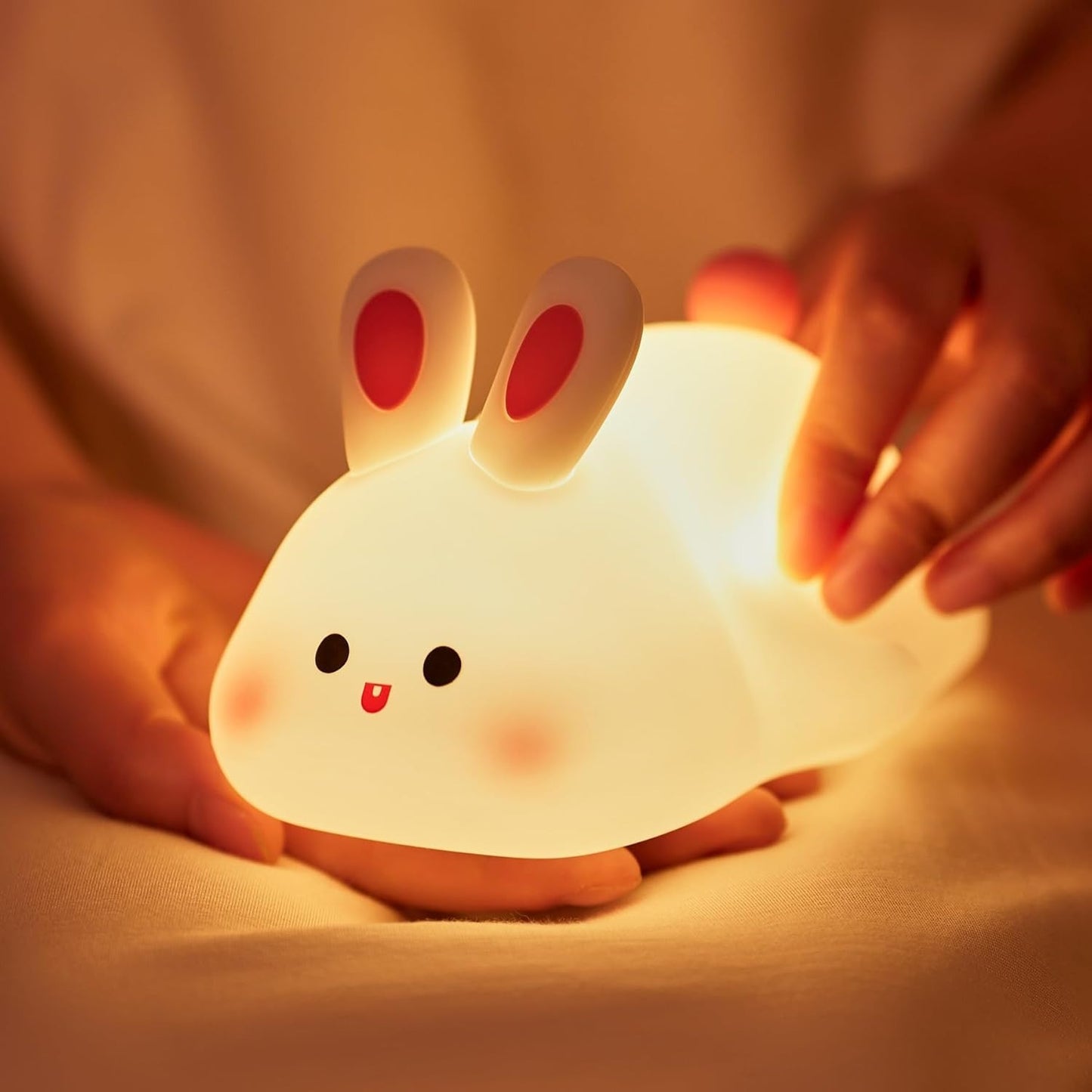 Cute Rabbit Silicone LED Night Light – Soft Touch USB Rechargeable Sleeping Lamp for Kids Bedroom & Nursery - Free Delivery