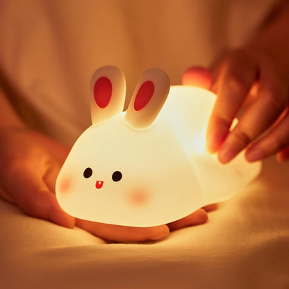 Cute Rabbit Silicone LED Night Light – Soft Touch USB Rechargeable Sleeping Lamp for Kids Bedroom & Nursery - Free Delivery