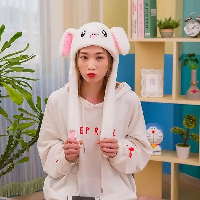 Bunny Ear Jumping Cap with LED Light – Cute Moving Ear Hat for Kids & Adults
