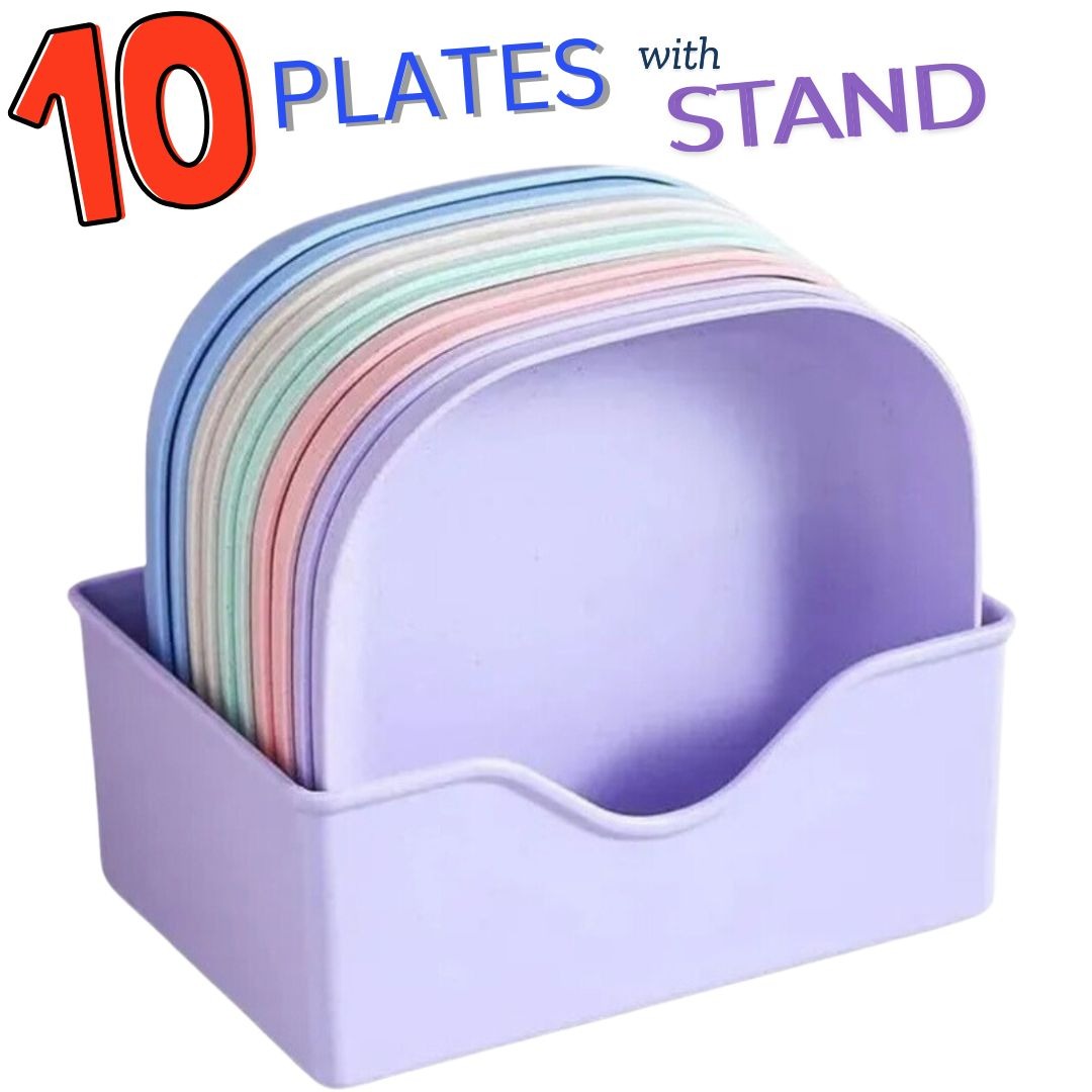 10 Pieces Spit Bone Dish Set with Stand – Multi-Function Food Grade Plastic Plates | Round & Square Dining Table Garbage Plates