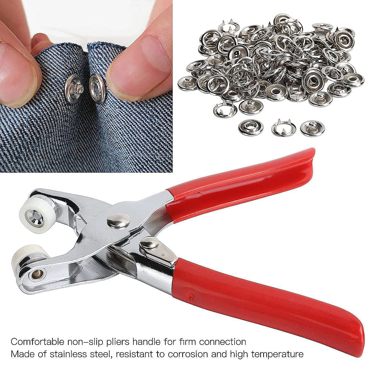 Snap Button Pliers Tool Kit with 50 Metal Buttons